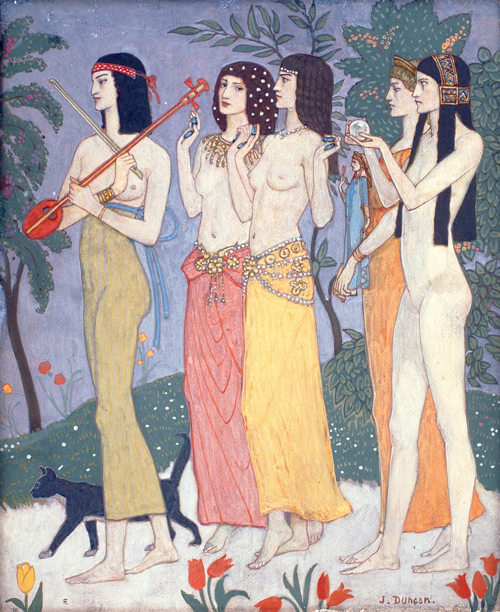 Służące królowej Saby (tempera na panelu) autorstwa John Duncan