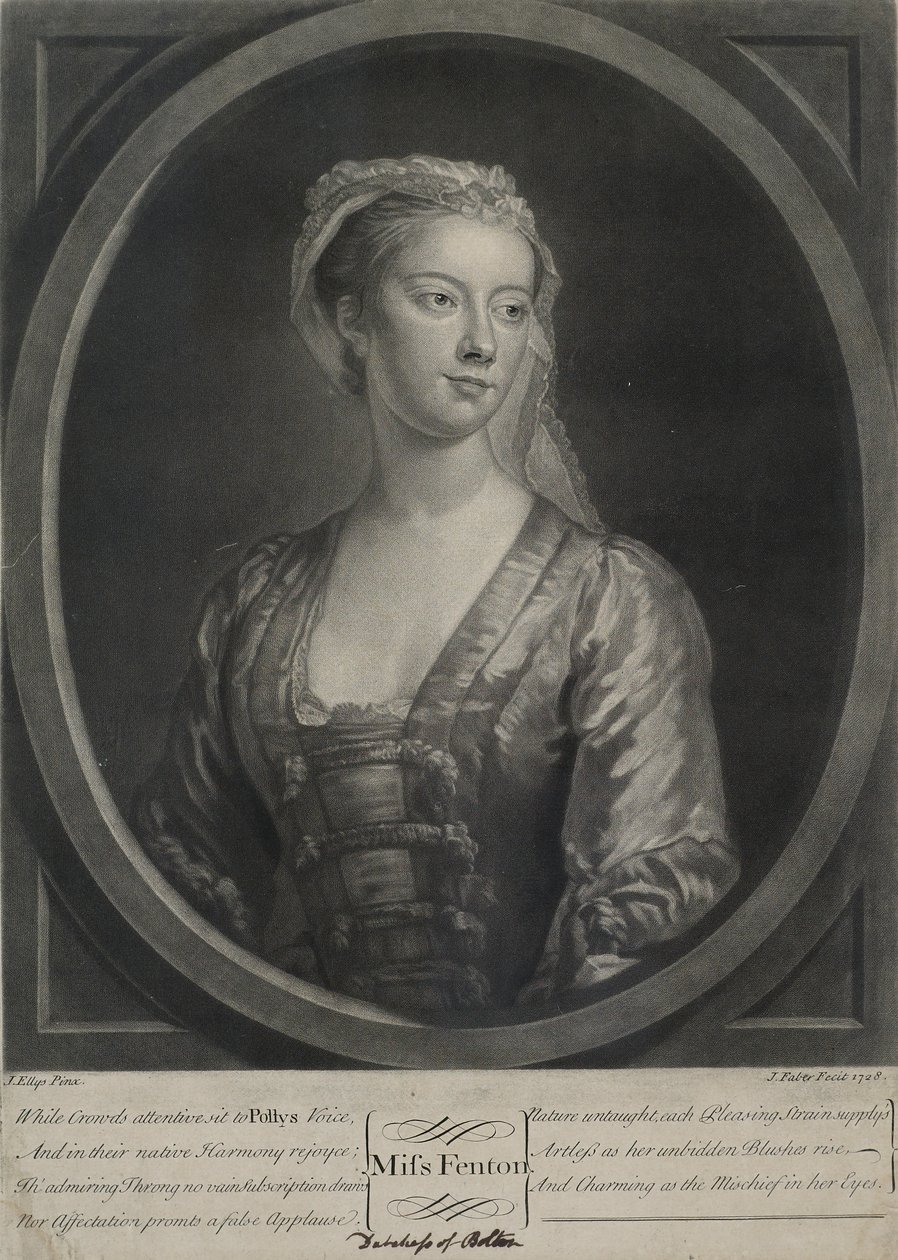 Panna Fenton, grawerowana przez Johna Fabera Młodszego (ok. 1695-1756), 1728 (mezzotinta) autorstwa John Ellys