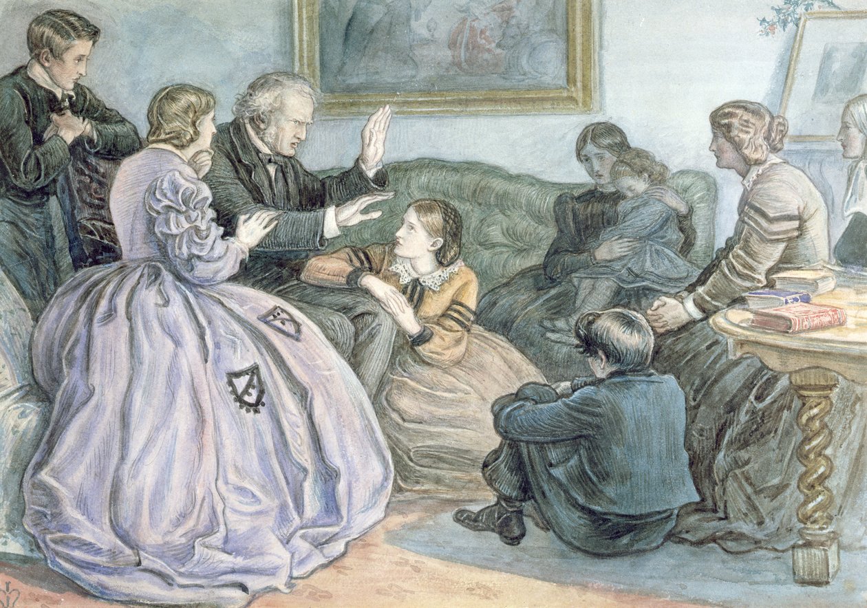 Opowiadanie bożonarodzeniowe, Opowieść zimowa, 1862 (wc nad ołówkiem na papierze) autorstwa John Everett Millais