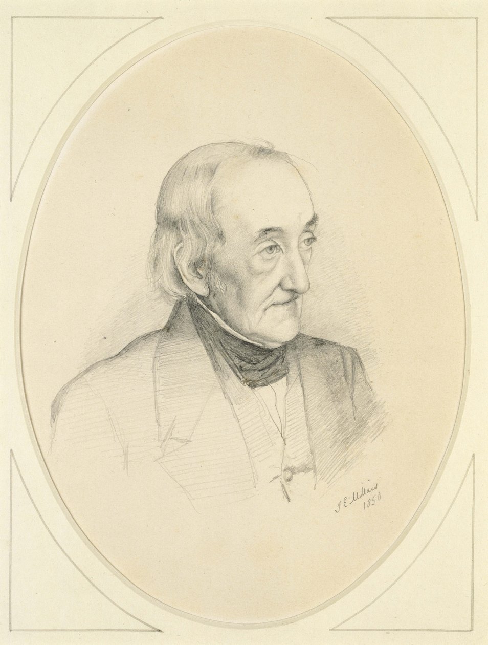 Portret Williama Bennetta, 1850 (ołówek na białym papierze) autorstwa John Everett Millais