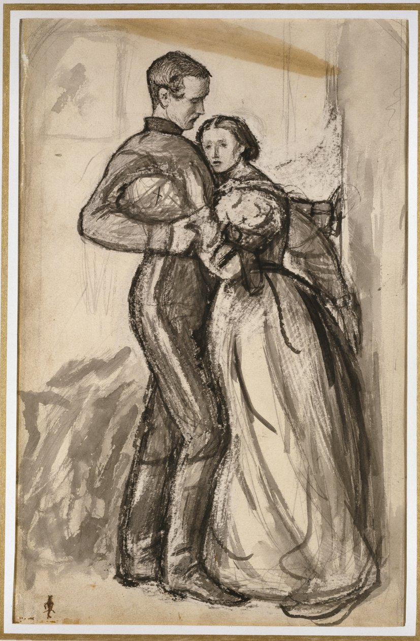 Studium do „The Black Brunswicker”, 1859 (czarno-szara akwarela na graficie na jasnokremowym papierze) autorstwa John Everett Millais