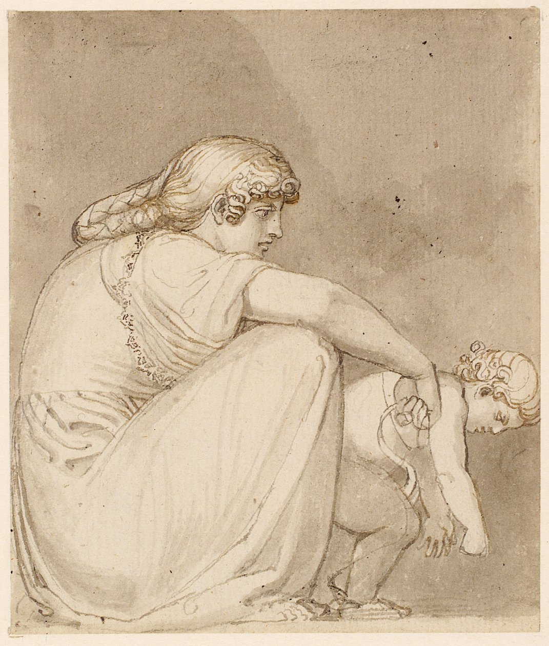 Matka z dzieckiem (pióro, tusz i pranie na papierze) autorstwa John Flaxman