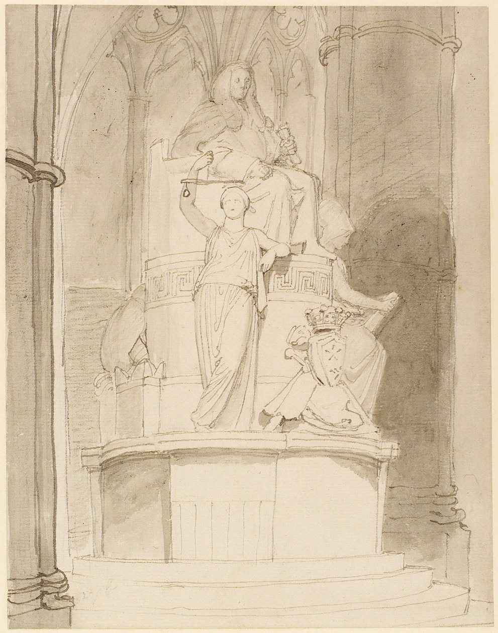 Projekt dla Monument of Lord Mansfield, Westminster Abbey (ołówek, długopis, tusz i pranie na papierze) (patrz również 273967 i 273968) autorstwa John Flaxman