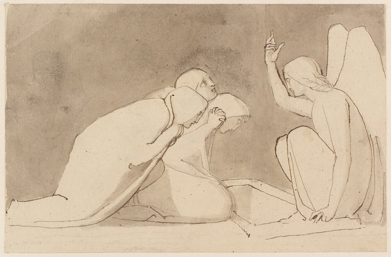 Trzy Marie w Grobie (ołówek, długopis, atrament i umyć) (patrz również 273962) autorstwa John Flaxman