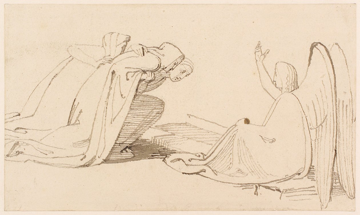 Trzy Marie w Grobie (ołówek, długopis, atrament i umyć) (patrz również 273963) autorstwa John Flaxman
