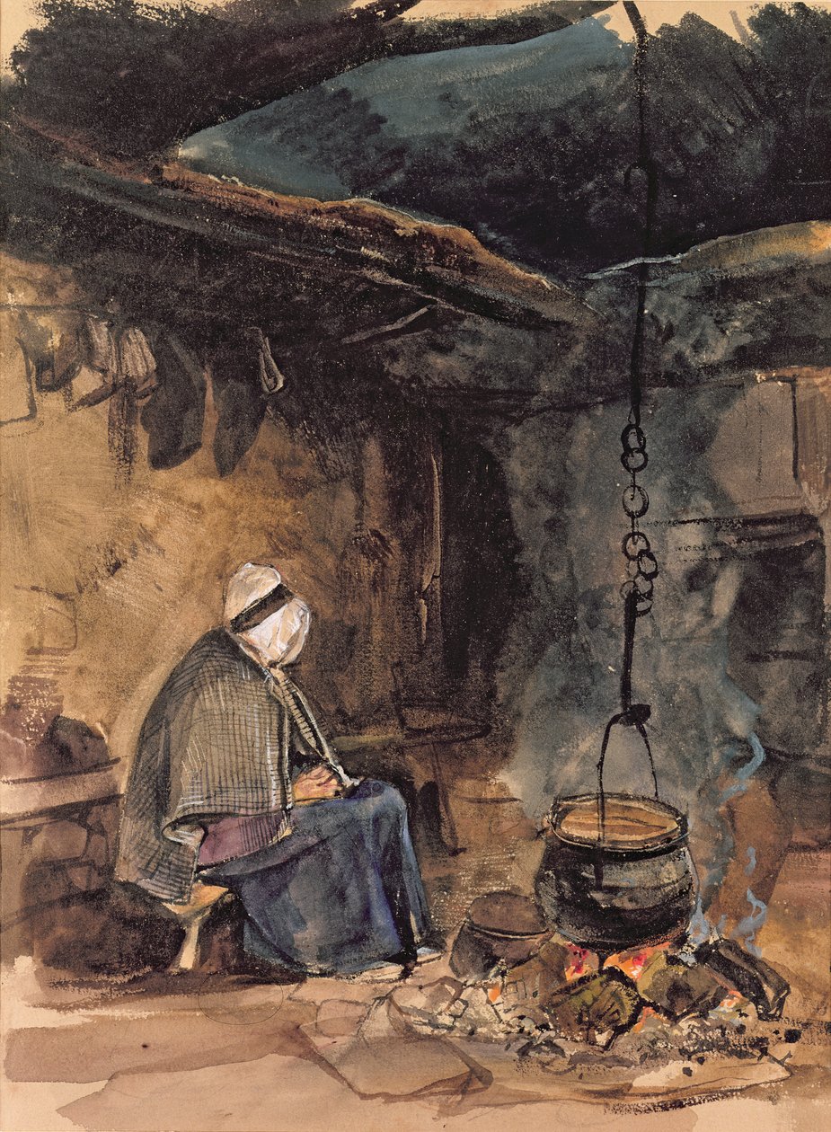 Oglądanie gotowania w garnku - wnętrze chaty autorstwa John Frederick Lewis