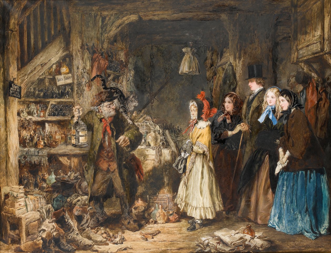 Panna Flite przedstawia oddziały w Jarndyce Krookowi, Lordowi Kanclerzowi, scena z Ponurego domu Charlesa Dickensa, ok. 1860 (wc na papierze) autorstwa John Gilbert