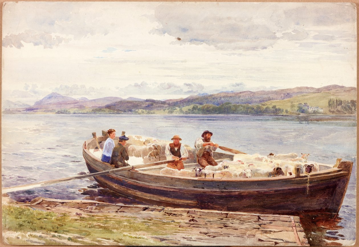 Przewóz owiec na szkockim jeziorze Loch autorstwa John Isaac Richardson