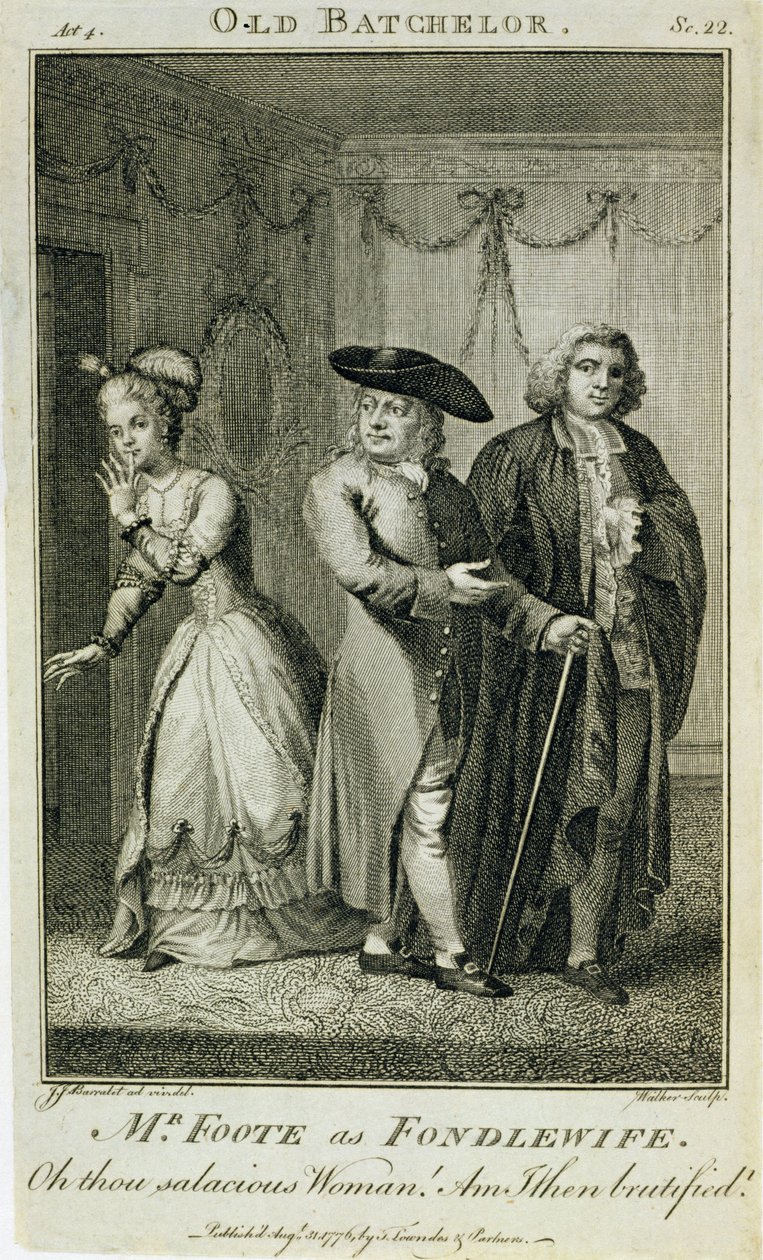 Pan Foote jako małżonka w „The Old Bachelor”, grawerowana przez W. Walkera, 1776 autorstwa John James Barralet
