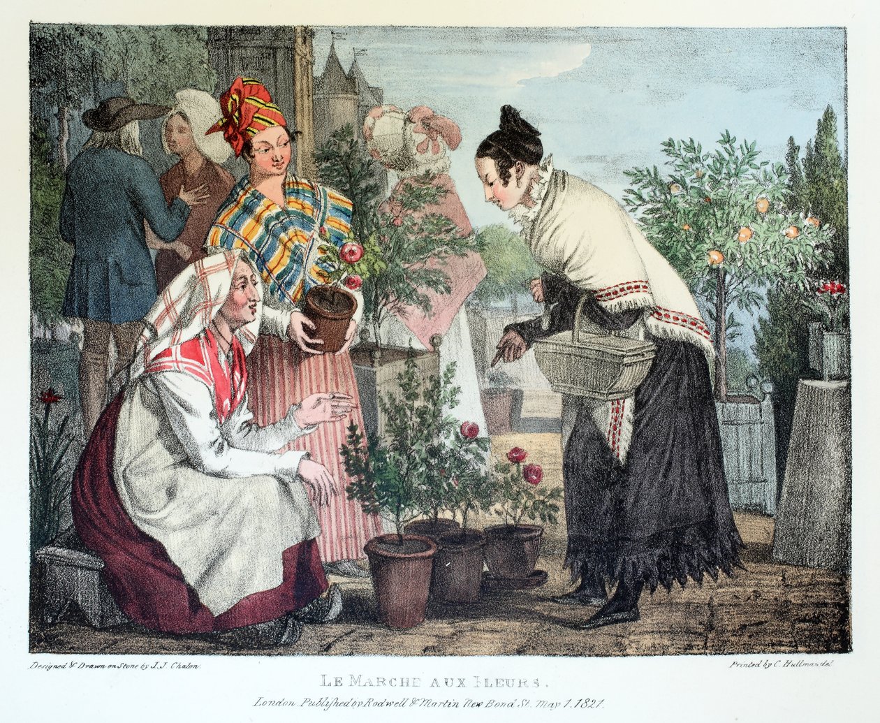 Le Marche aux Fleurs, opublikowane przez Rodwell and Martin, 1820 autorstwa John James Chalon