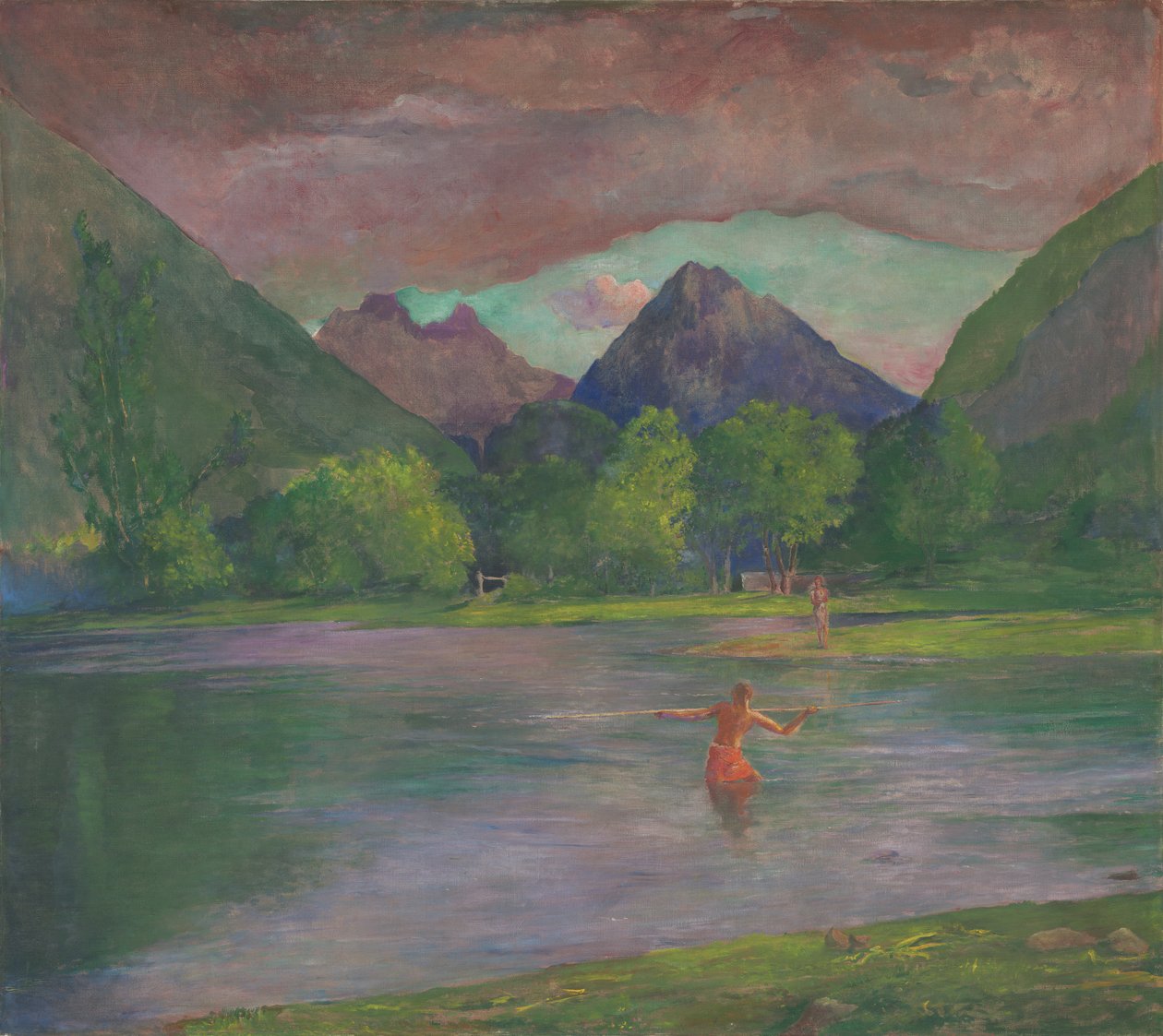 Poświata, Rzeka Tautira, Tahiti, Rybak łowiący rybę, ok. 1895 r. autorstwa John La Farge or Lafarge