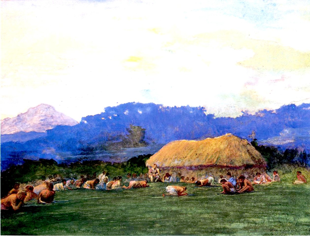 Modlitwa wieczorna w Devil Country, Fidżi, 1891 (wc i gwasz na papierze) autorstwa John La Farge or Lafarge