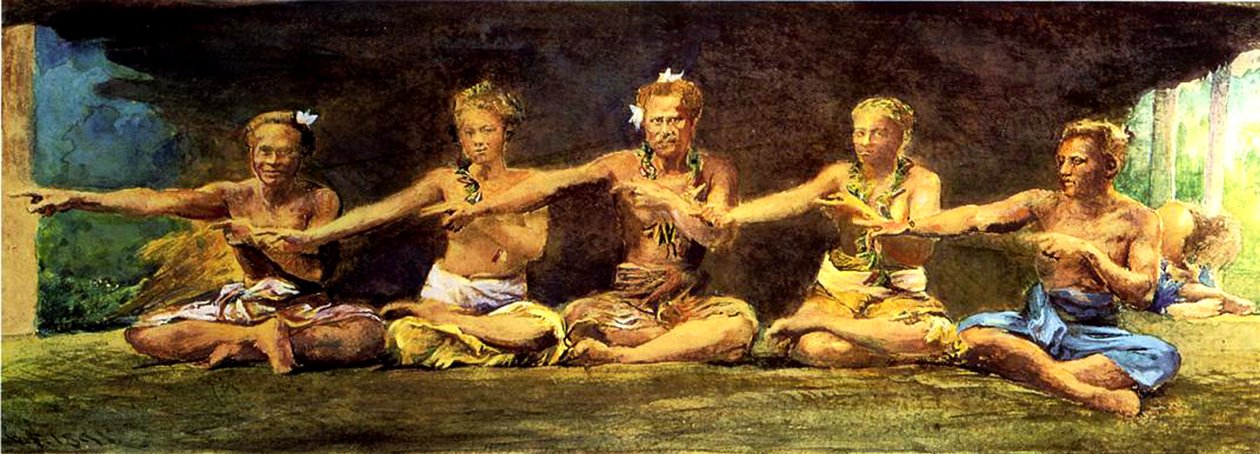 Taniec Śiwy z 5 tancerzami, Vaiala, Samoa, 1890 (wc i gwasz na papierze) autorstwa John La Farge or Lafarge