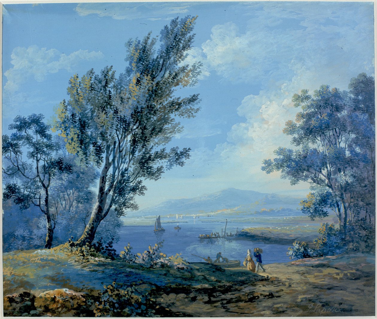 Scena nad jeziorem (bc i wc na papierze) autorstwa John Laporte