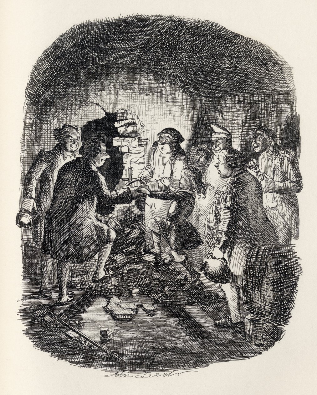 Mały Jack Ingoldsby wchodzi do piwnicy, z „Legend Ingoldsby” Thomasa Ingoldsby, wydanej przez Richarda Bentleya und Son, 1887 autorstwa John Leech