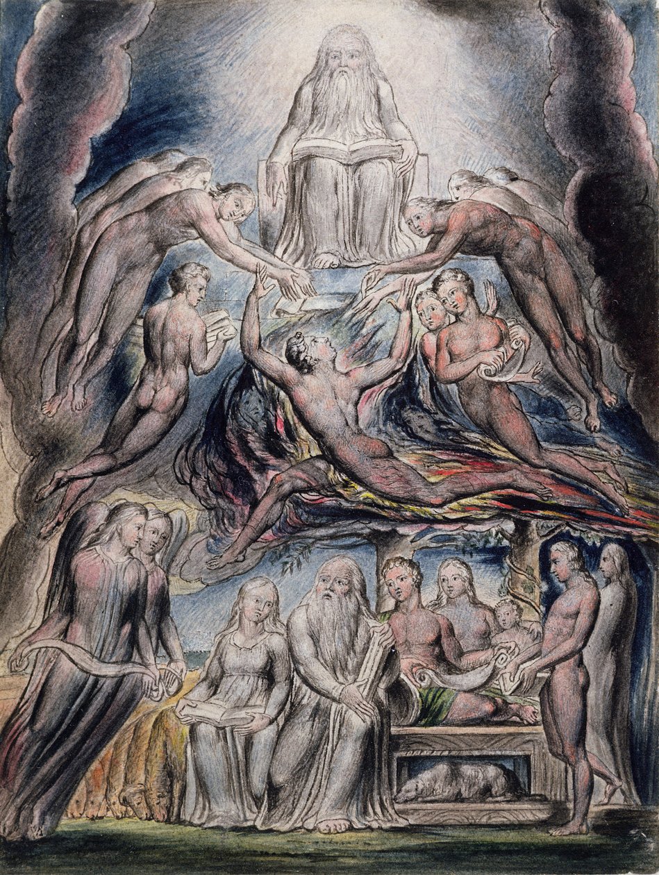Ilustracje do Księgi Hioba, pl.3 (strona 2): Szatan przed tronem Boga, wg Williama Blake