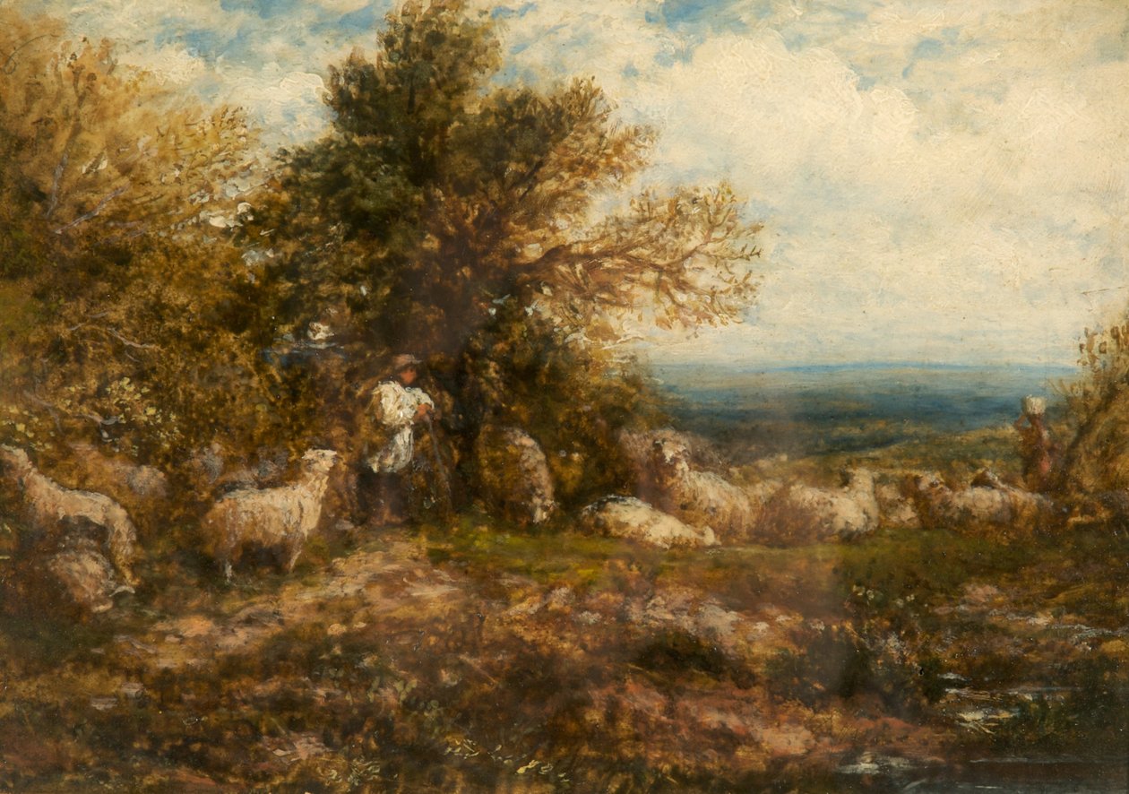 Owce w spoczynku; Pilnowanie stada, ok. 1840-80 autorstwa John Linnell