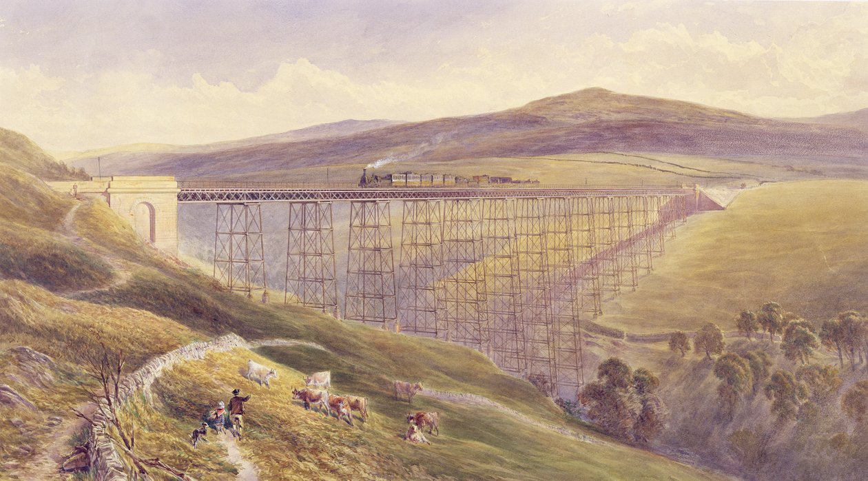 Wiadukt Belah, 1869 (toaleta i gwasz z piórem i atramentem na papierze) autorstwa John Osborn Brown