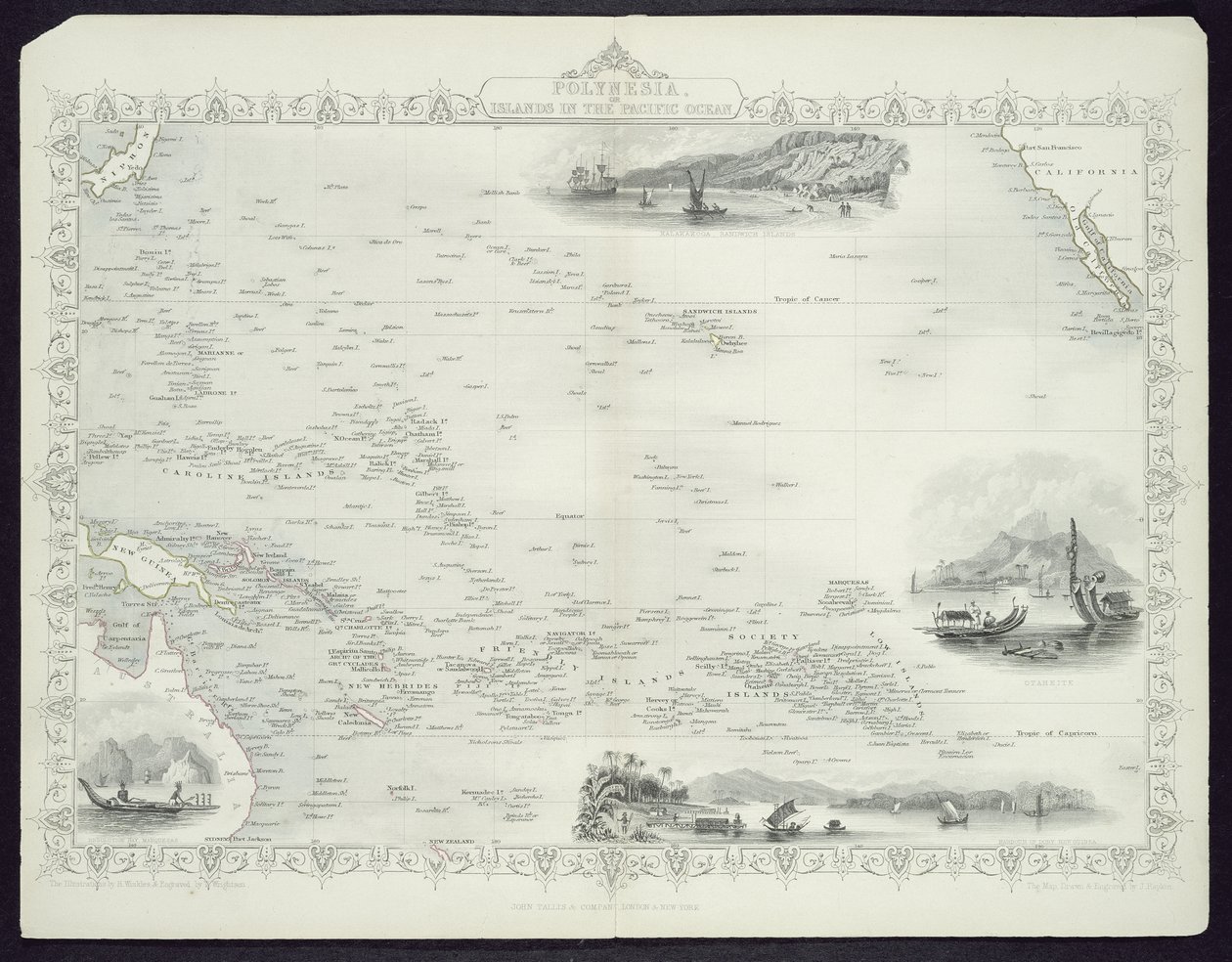 Polinezja czyli wyspy na Oceanie Spokojnym, z serii map świata John Tallis und Co., Nowy Jork i Londyn, 1850 r. autorstwa John Rapkin
