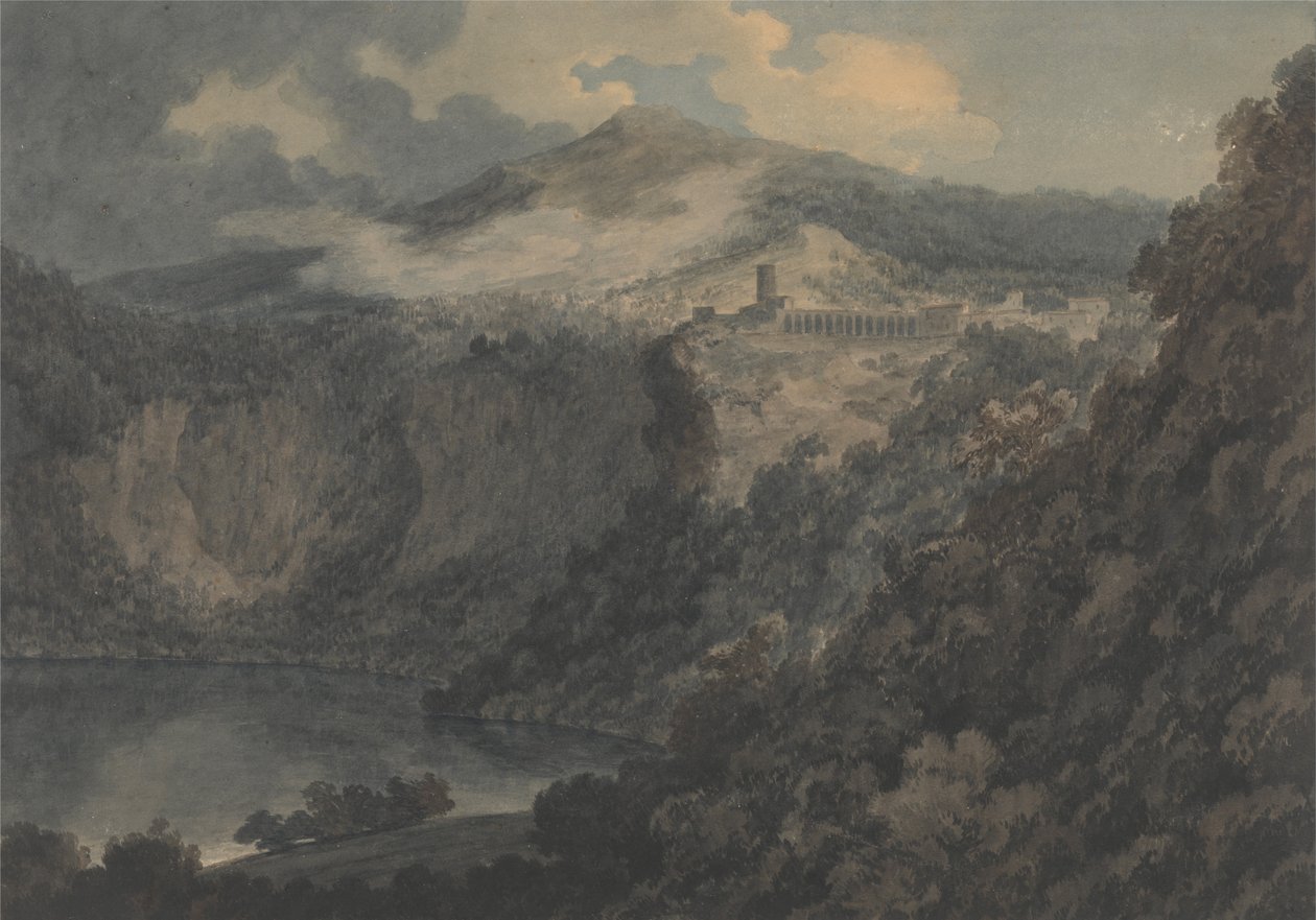 Jezioro i miasto Nemi autorstwa John Robert Cozens