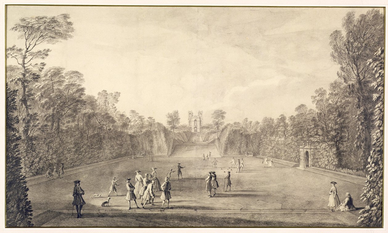Bowling Green w Claremont, 1738 r. autorstwa John Rocque