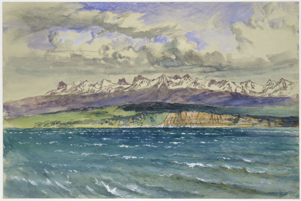Wiosenne popołudnie, z południowym wiatrem, w Neuchâtel, 30 kwietnia 1869 (akwarela i akwarela z grafitem na jasnoszarym papierze) autorstwa John Ruskin