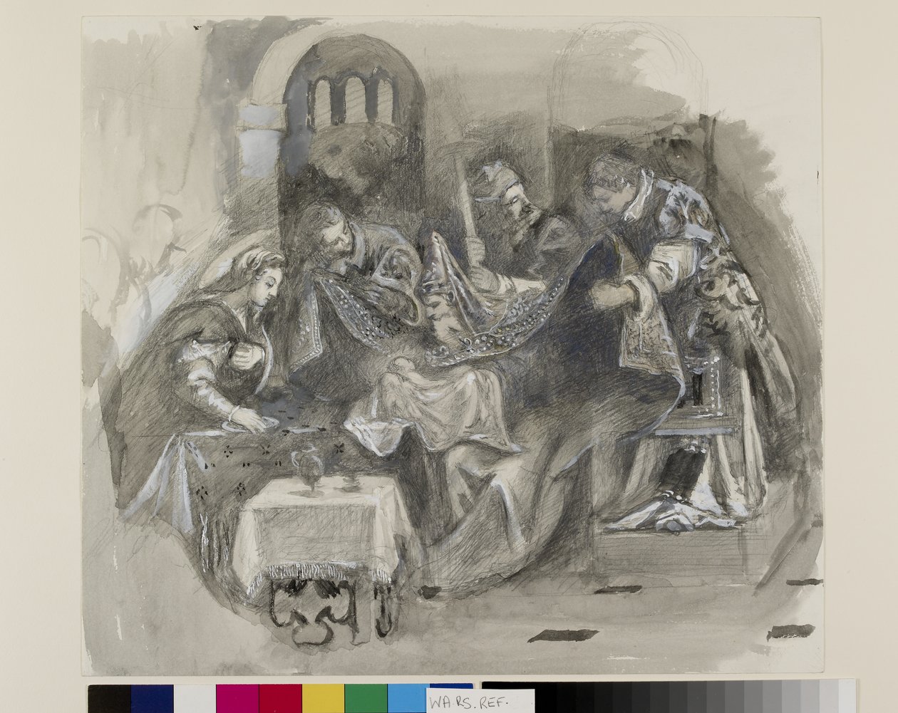 Rysunek Obrzezania Tintoretta w Scuola Grande di San Rocco, sierpień 1869 (grafit, akwarela i kolor ciała na papierze tkanym) autorstwa John Ruskin