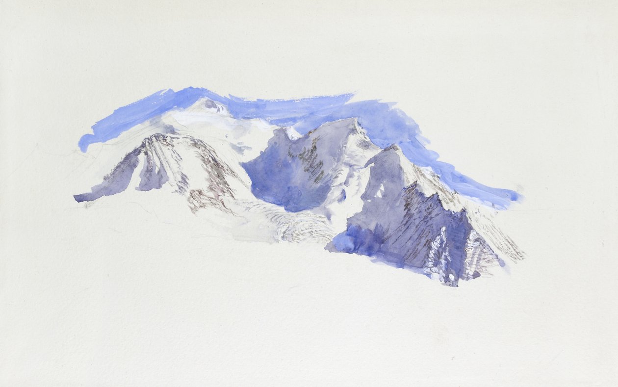 Mont Blanc z Saint-Martin-sur-Arve, październik 1874 (akwarela i farba do ciała na grafitowym papierze tkanym) autorstwa John Ruskin