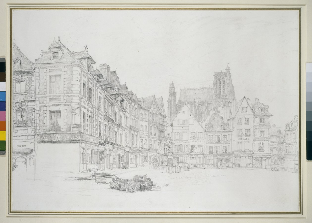 Studium szczegółów rynku, Abbeville, wrzesień - październik 1868 grafit na białym papierze autorstwa John Ruskin