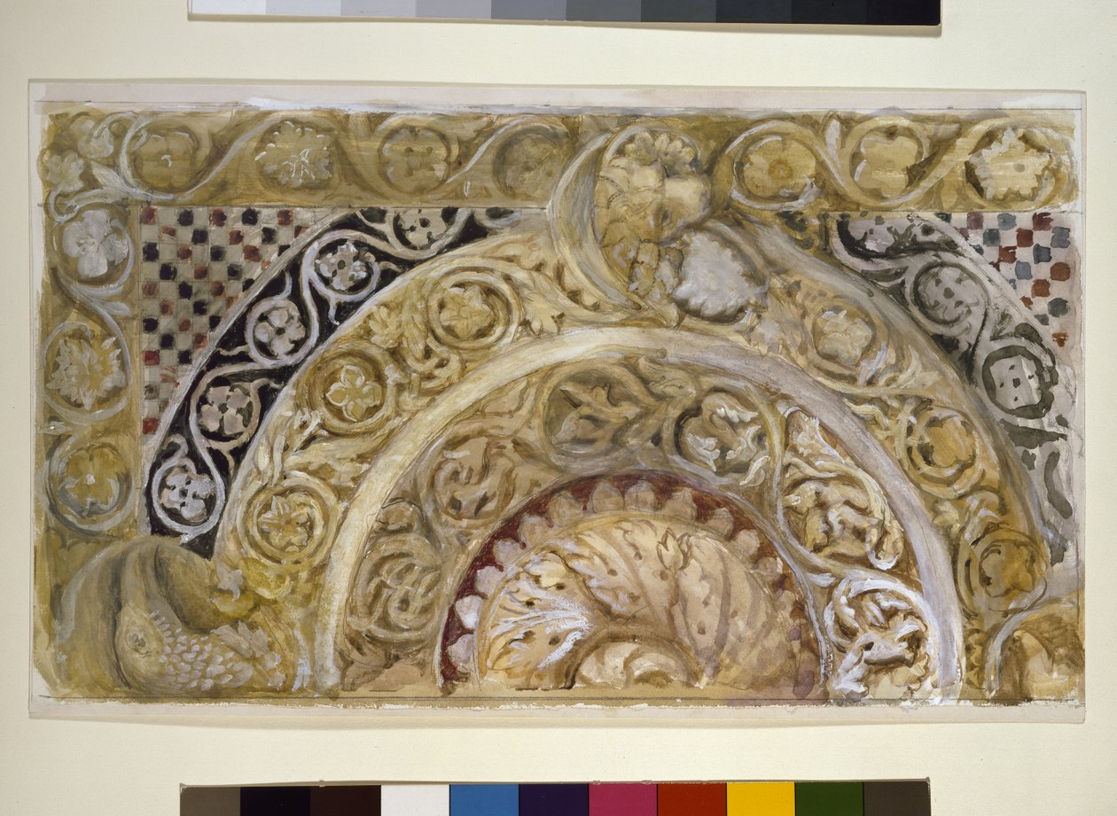 Studium tablicy na chrzcielnicy baptysterium, Piza, 27 - 29 kwietnia 1872 (akwarela i bodyfarba na graficie na papierze tkanym) autorstwa John Ruskin