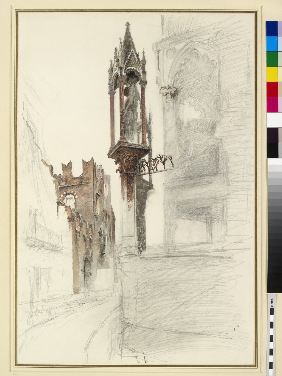 Grób Cansignorio (zm.1375), Santa Maria Antica, Werona (ołówek i wc na papierze) autorstwa John Ruskin