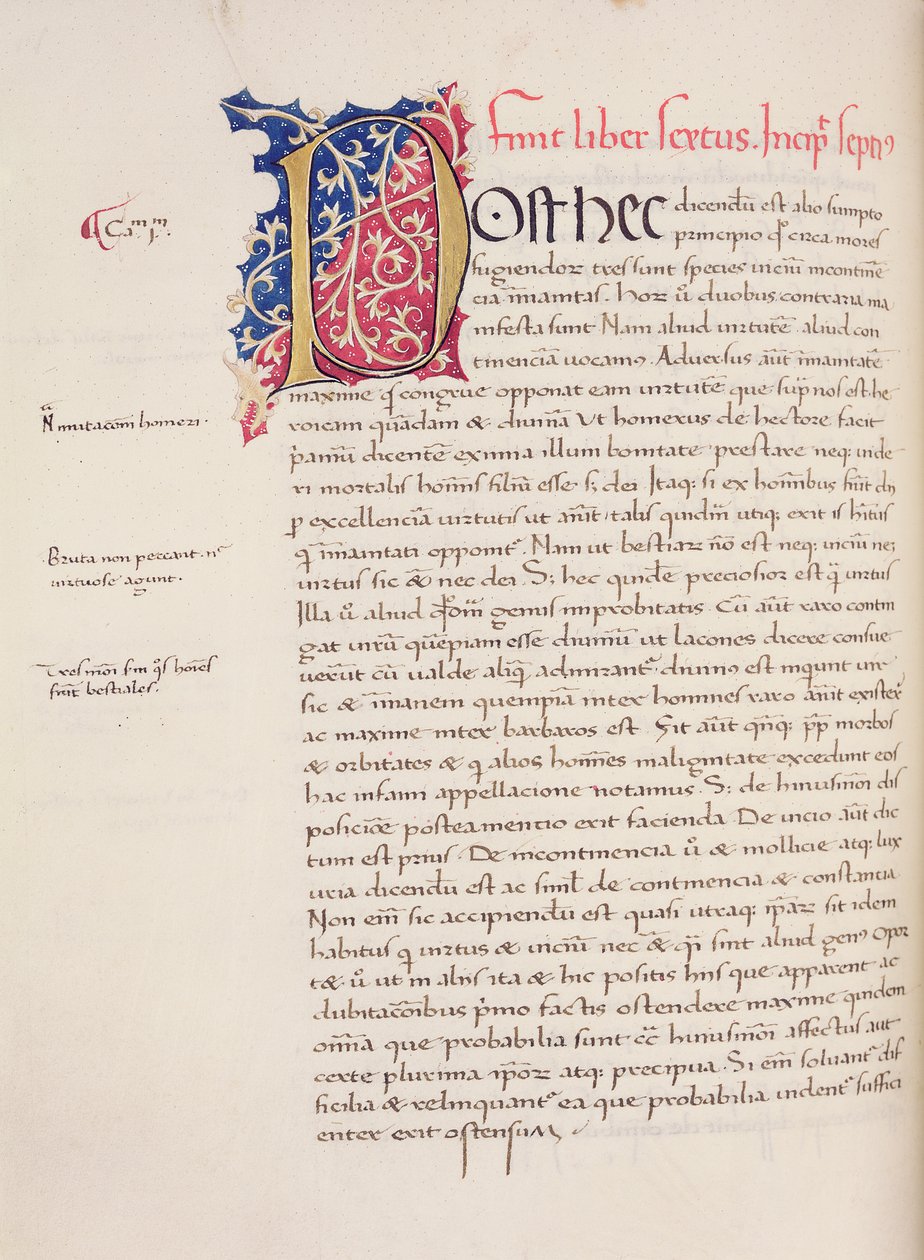 Ms.228, f.54v: Strona z „Etyki i polityki nikomachejskiej” Arystotelesa, 1452 autorstwa John Russell