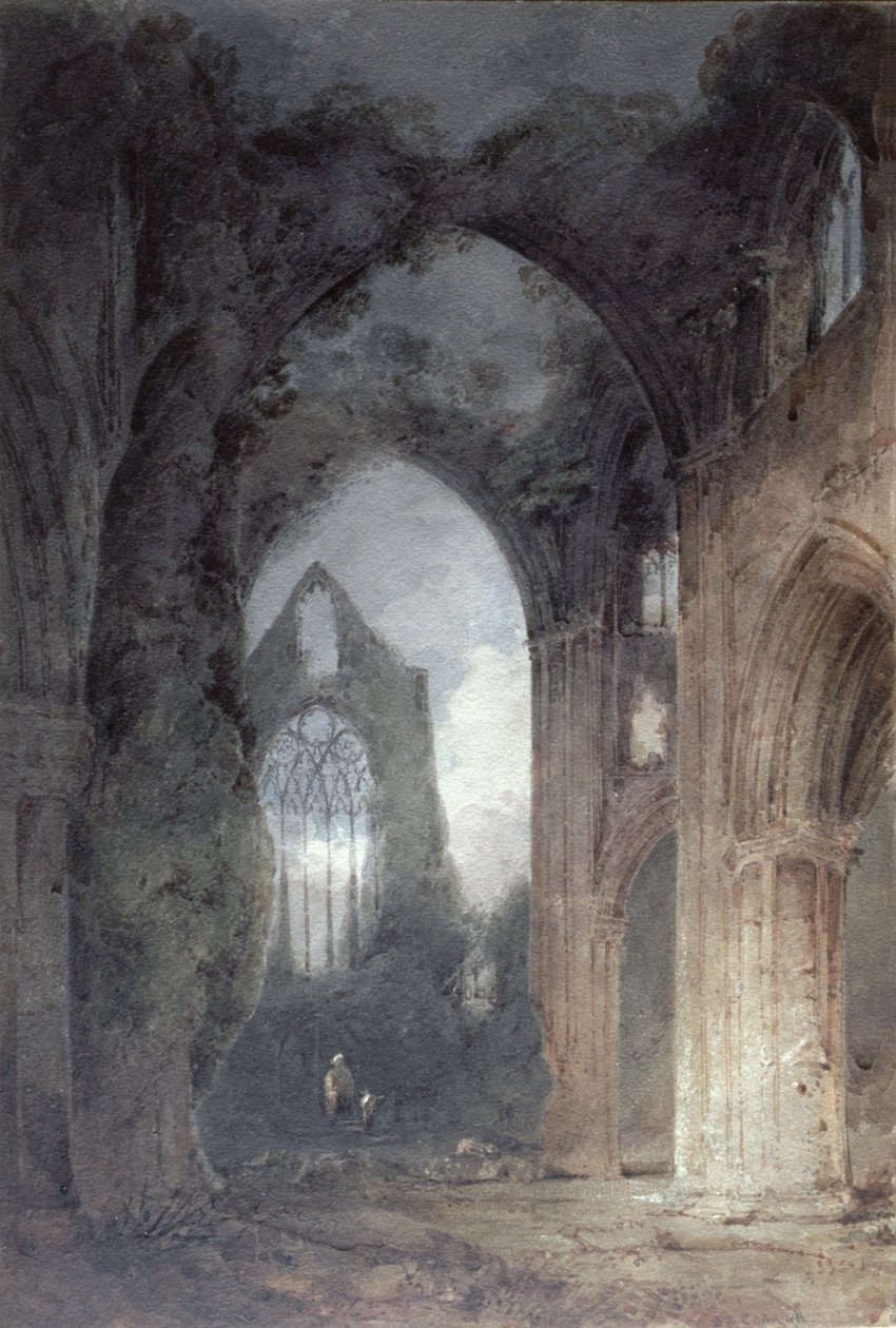 Tintern Abbey by Moonlight (długopis i brązowy atrament i toaleta na papierze) autorstwa John Sell Cotman