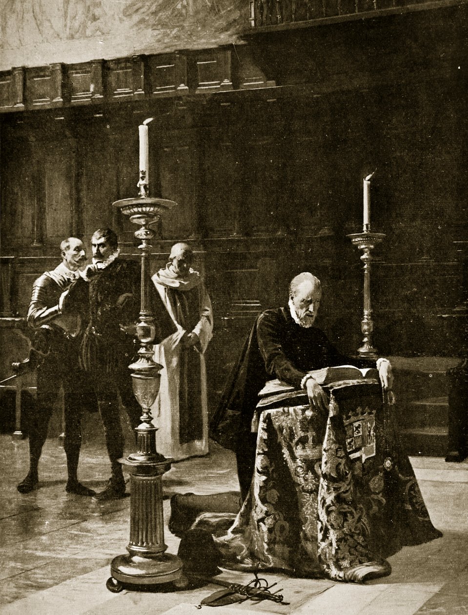 Filip II otrzymuje wiadomość o klęsce Armady, ilustracja z „Hutchinson