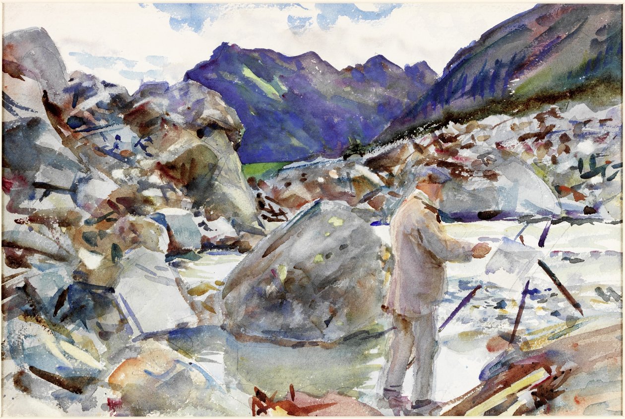 Strumień lodowcowy w Alpach, ok. 1904 (ołówek i akwarela na papierze) autorstwa John Singer Sargent