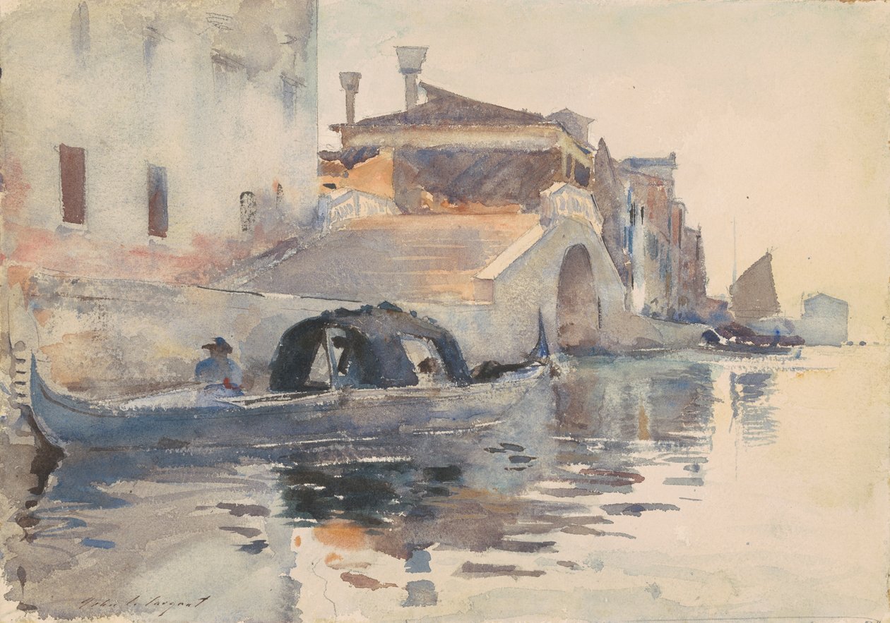 Scena nad kanałem, Ponte Panada, Fondamenta Nuove, Wenecja, ok. 1880-82 (wc nad ołówkiem na papierze) autorstwa John Singer Sargent