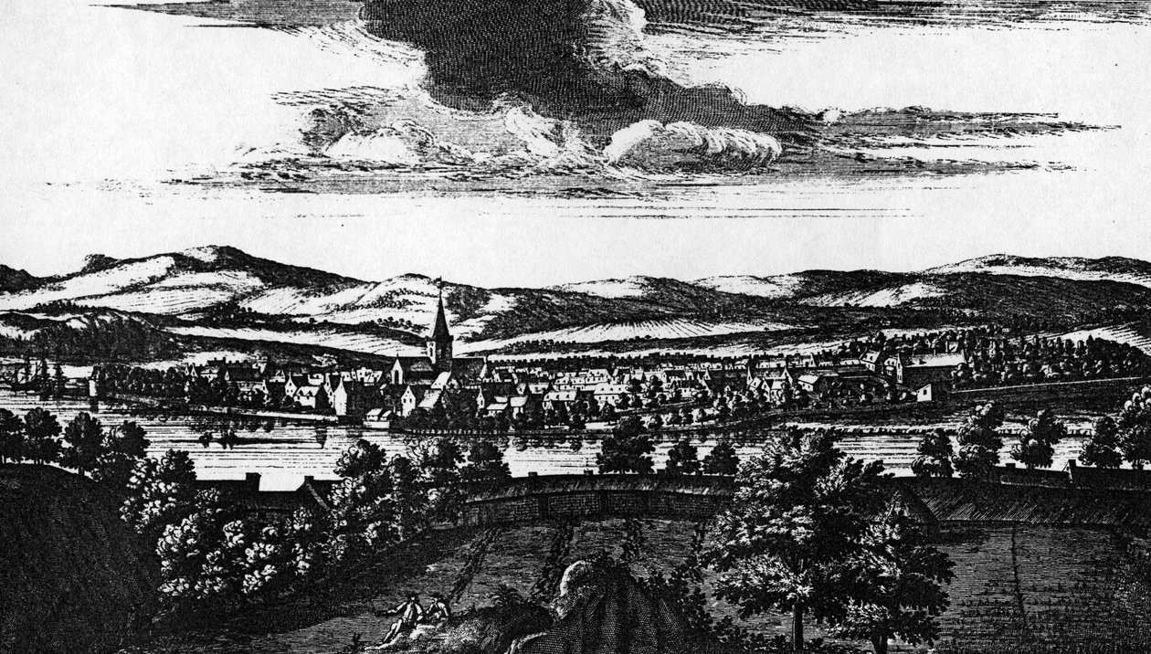 Perspektywa miasta Perth, z "Theatrum Scotiae" Johna Slezera, opublikowanego w 1693 r. autorstwa John Slezer