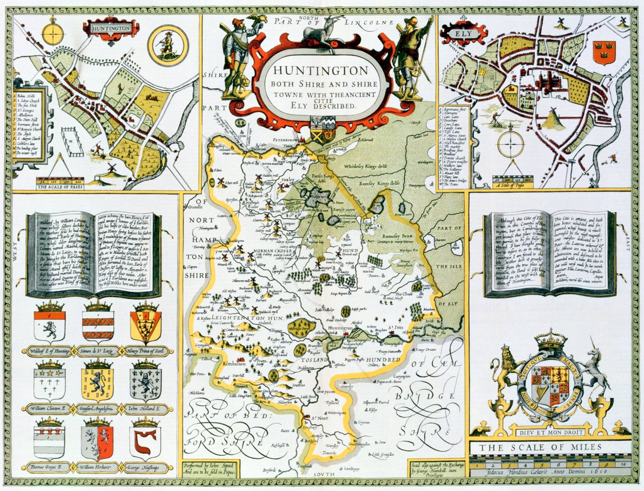 Huntington, ryty Jodocusa Hondiusa (1563-1612) z „Teatru Imperium Wielkiej Brytanii” Johna Speeda, wyd. John Sudbury i George Humble, 1611-12 (ręcznie barwiony miedzioryt) autorstwa John Speed