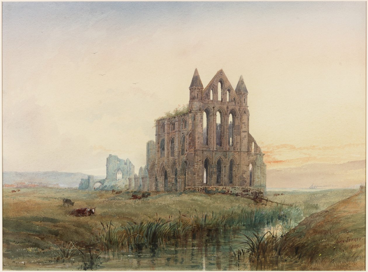 Whitby Abbey (akwarela, ołówek i wc na papierze) autorstwa John Storey