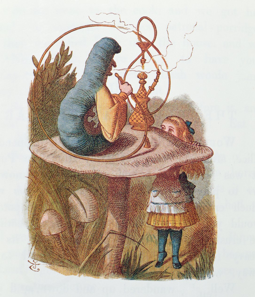 Alicja i gąsienica, ilustracja z „Alicji w krainie czarów” Lewisa Carrolla (1832-98) wydanej przez Macmillan, Nowy Jork, 1866 autorstwa John Tenniel