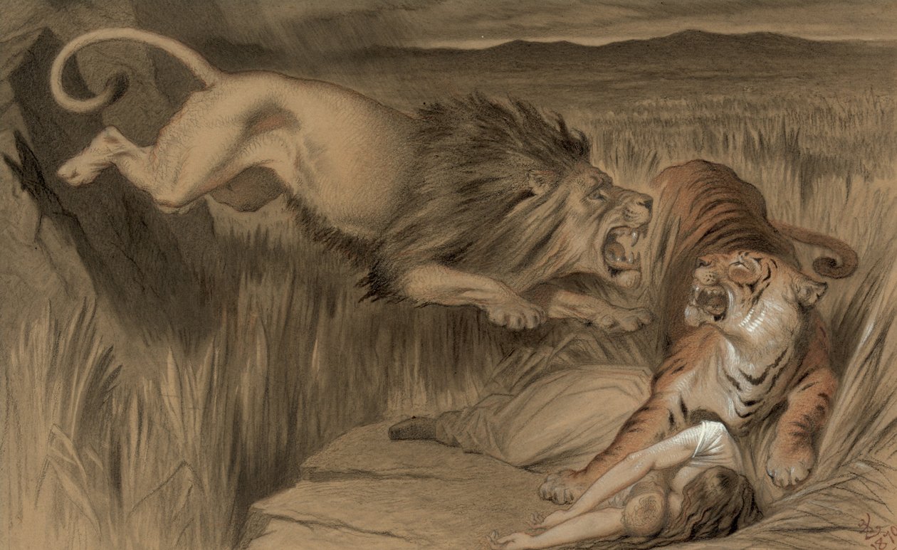 Zemsta brytyjskiego lwa na tygrysie bengalskim, 1870 r. autorstwa John Tenniel