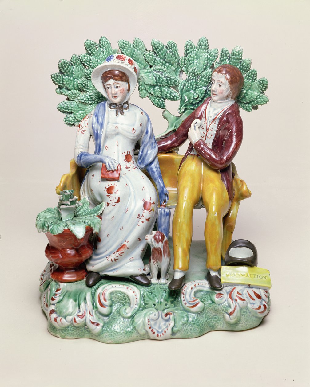 Figura „Perswaition” zalotnej pary, ok. 1815-28 (perła zdobiona emalią pokryta emalią) autorstwa John Walton