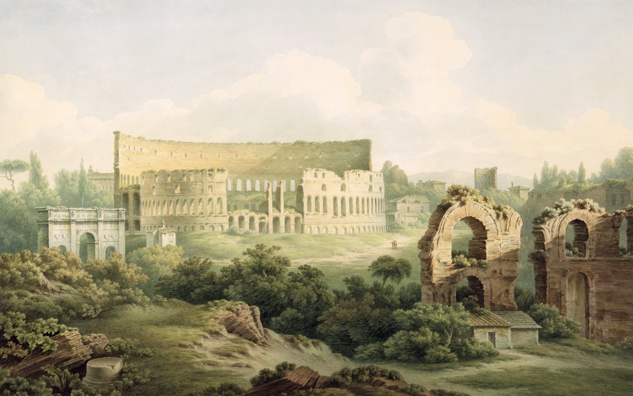 Koloseum, Rzym, 1802 (wc nad grafitem na tkanym papierze) autorstwa John Warwick Smith