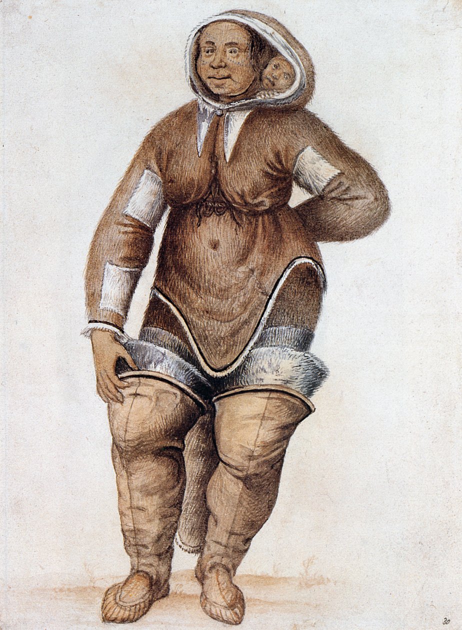 Eskimos (Inuit) kobieta i dziecko autorstwa John White