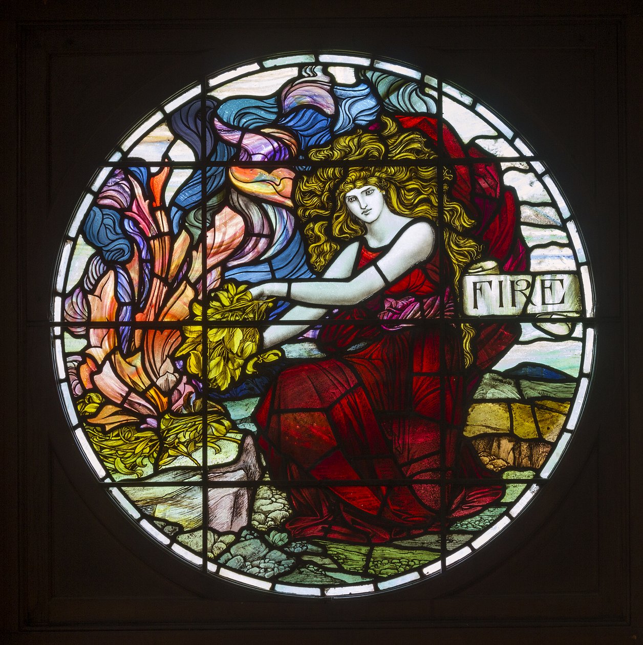 Biddulph Grange, James Powell & Sons, John William Brown (1842-1928), ogień, 1903, secesja autorstwa John William Brown
