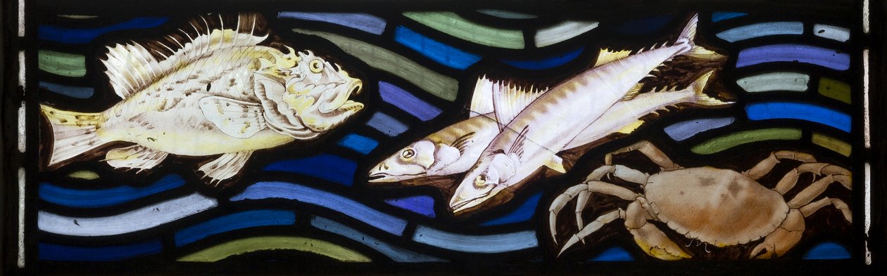 Ryby i kraby, Te Deum, Wschodnie okno, ok. 1888 r. autorstwa John William Brown