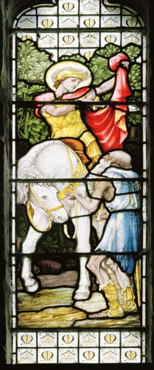 Litchborough, St Martin, James Powell & Sons, John William Brown (1842-1928), St Martin rozdzielający swój płaszcz, 1883 autorstwa John William Brown