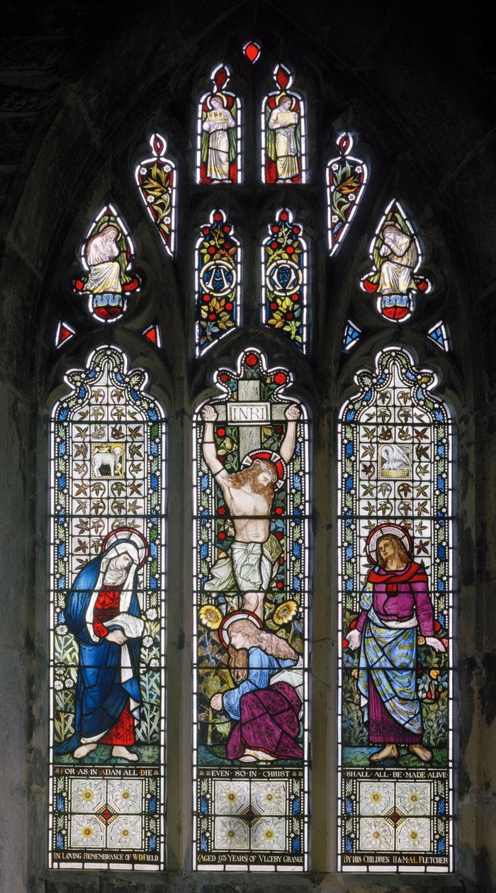 Ulceby, St Nicholas, James Powell & Sons, John William Brown (1842-1928), Ukrzyżowanie, Dziewica Maryja, St John, Maria Magdalena, 1876 autorstwa John William Brown