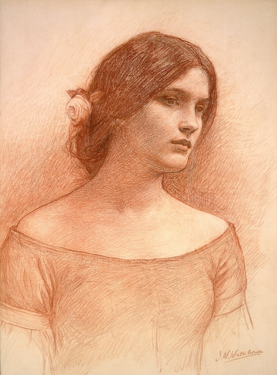 Studium do „Lady Clare”, ok. 1900 (czerwona kreda na papierze) (zob. 55018) autorstwa John William Waterhouse