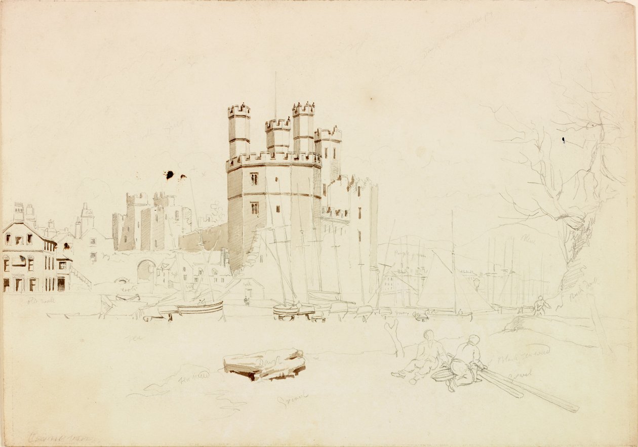 Zamek Caernarvon (ołówek i akwarela na papierze) autorstwa John Wilson Carmichael
